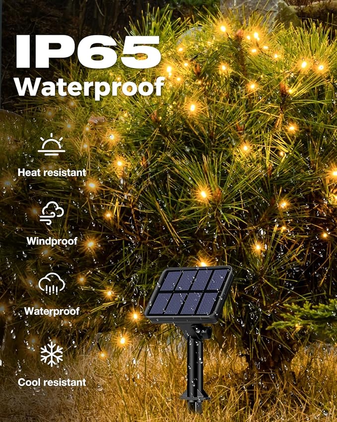 1 Pack Solar Fairy Lights for Outside Waterproof, 49FT/15M 150LED Solar String Lights Outdoor 8 Modes Solar Twinkle Lights for Garden Yard Christmas Tree Wedding Party Decor, Warm White