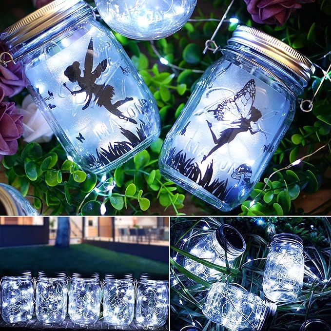 ZNYCYE Solar Mason Jar Lights, 6 Pack 30 Led String Fairy Star Firefly Jar Lids Lights, Jars Not Included, Best for Mason Jar Decor,Great Outdoor Lawn Decor for Patio Garden, Yard (Cool White)