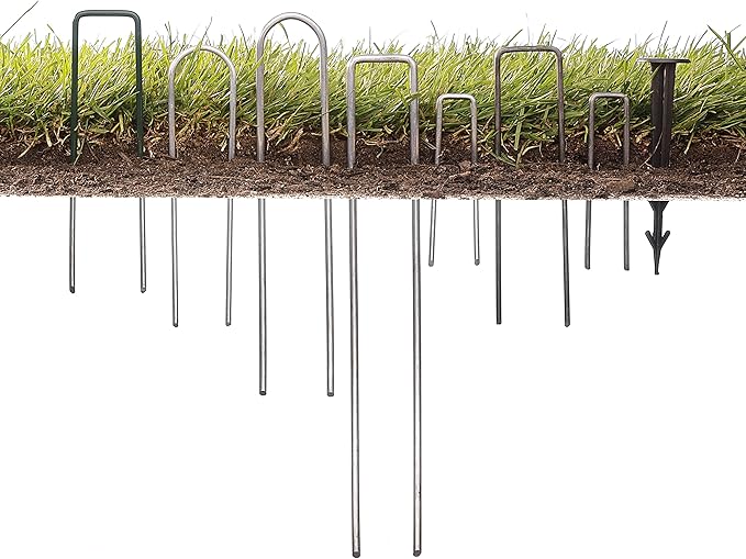 100-Pack Anti-Rust 6'' 11 Gauge Heavy-Duty Flat-Top U-Shaped Garden Stakes Staples Spikes Pins Pegs - Ground Stakes for Anchoring Landscape Fabric