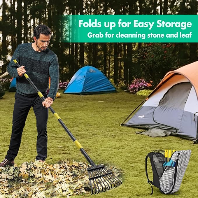 Rake - 73 Inch Long Small Garden Rake, 8.5" Wide Heavy Duty Leaf Rake for Shrub with 11 Metal Tines,Yard Rake with Adjustable Handle for Picking up Leaves,Grass Clippings,Garbage