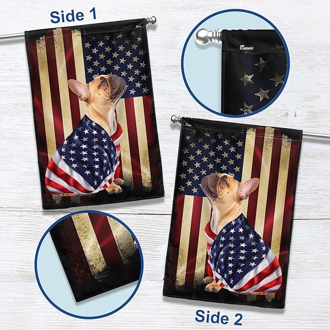 FLAGWIX French Bulldog House Flags, Dog Decor American Flag - 4th of July Decorations for Home, Yard Decor, House Flag 30x40 - Patriotic Dog Decor, Double Sided, Heavy Duty Canvas Flag Indoor Outdoor