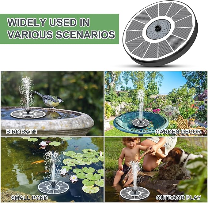 Solar Fountain Upgraded High Efficiency Glass Solar Panel, Solar Bird Bath Fountains with Flower No Battery,Solar Water Pump Fountain for Bird Bath Garden Small Ponds Outdoor Décor(White)