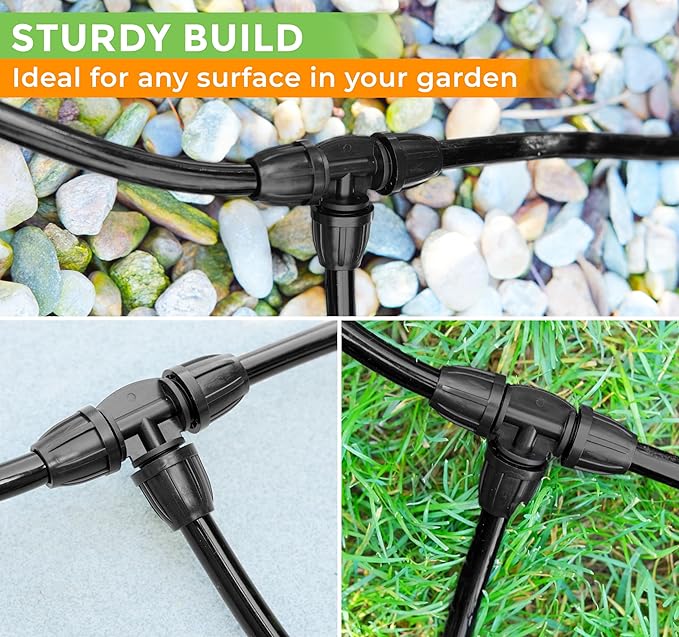 CARPATHEN 5pcs Barbed Tee Connector for 5/16 Irrigation Tubing (.42" OD x .30" ID) - Splitter 3 Way Lock T Connectors for Drip Irrigation System - Drip Irrigation Fittings