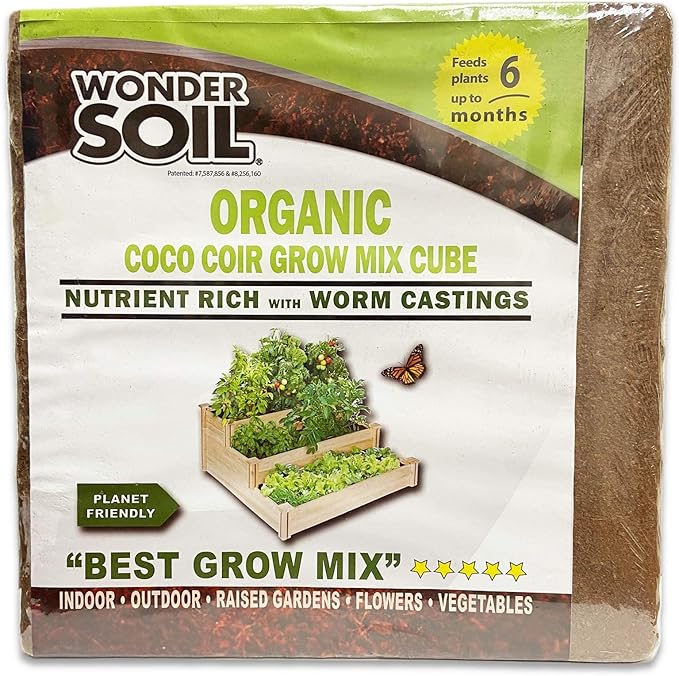 WONDER SOIL | Organic Coco Coir Brick/Block | Ready to Plant Compressed Coco Coir Fully Loaded with Nutrients | 10 LBS Block Expands to 2.5 Cu Ft | Incl Worm Castings & Nutrients