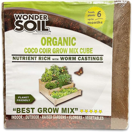 WONDER SOIL | Organic Coco Coir Brick/Block | Ready to Plant Compressed Coco Coir Fully Loaded with Nutrients | 10 LBS Block Expands to 2.5 Cu Ft | Incl Worm Castings & Nutrients