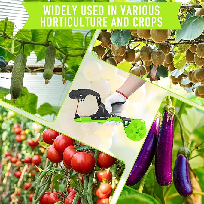 Plant Tying Machine, Upgraded Lightweight Plant Tape Gun to Tie Up Vine Quickly, Plant Tapener Tying Tool for Garden. Plant Tying Tool with 1 Blade 10000 Pcs Staples 20 Rolls Tape and 1 Glove (Green)