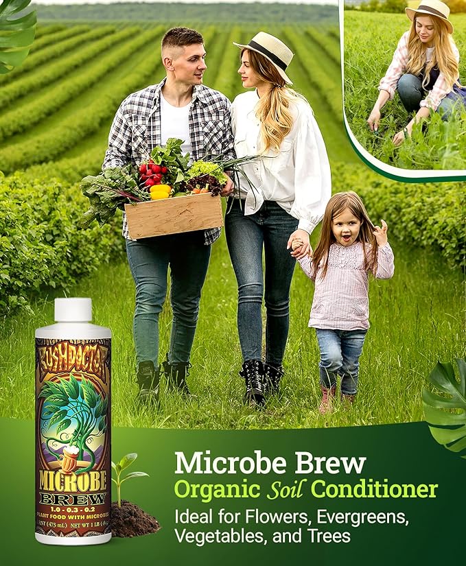 FoxFarm Bushdoctor Microbe Brew - Liquid Macro & Micronutrients, Enhances Root Efficiency, Growth & Nutrient Uptake - Soil Revitalizer- NPK 1.0-0.3-0.2 (Pint)