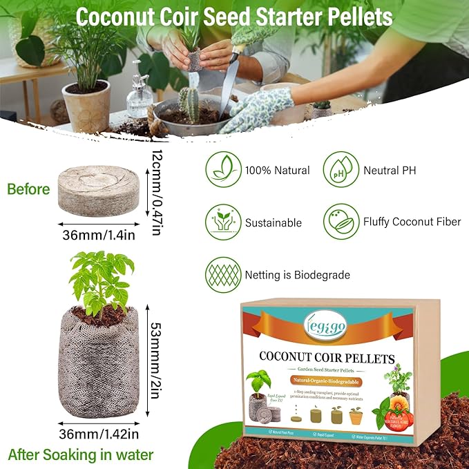 Legigo 100 PCS Coco Coir Pellets Seed Starter, 35mm Coconut Coir Seed Starter Pods for Seedlings, Compressed Seed Plant Starter Soil Pods Plugs for Starting Seed Planting Herbs Flowers Vegetables