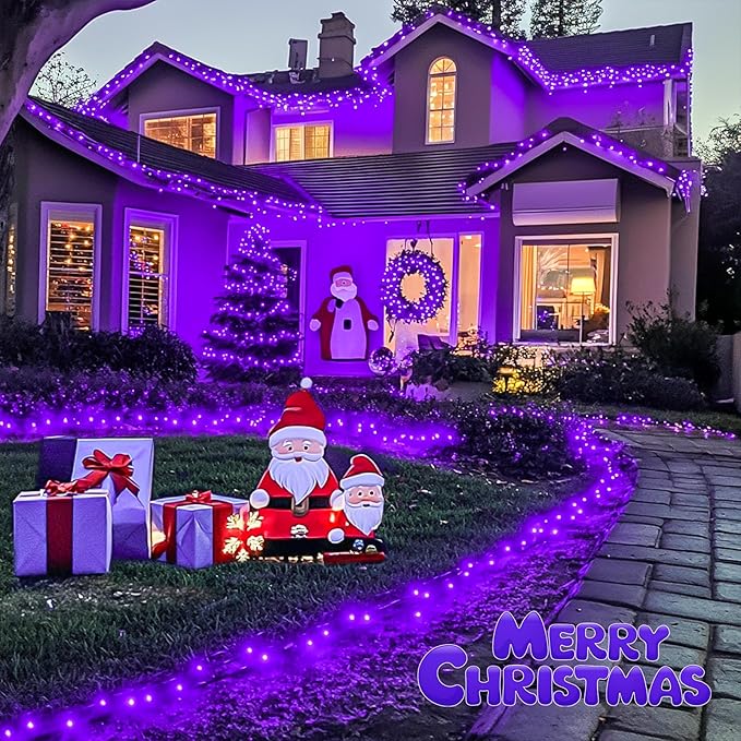 JMEXSUSS Purple Christmas Lights Indoor Outdoor Clear Wire, 66ft 200 LED Purple Lights for Christmas Tree, 8 Modes Purple String Lights Plug in for Christmas Bedroom Garden Party Xmas Decorations
