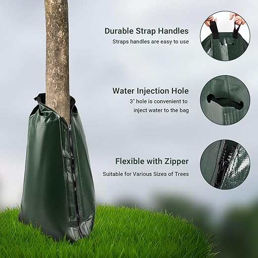 Tree Watering Bags 20 Gallon, Slow Release Gator Bags for Trees, Durable PVC Tree Drip Irrigation Bags with Heavy Duty Zipper, Deep Root Targeting - 5 Pack