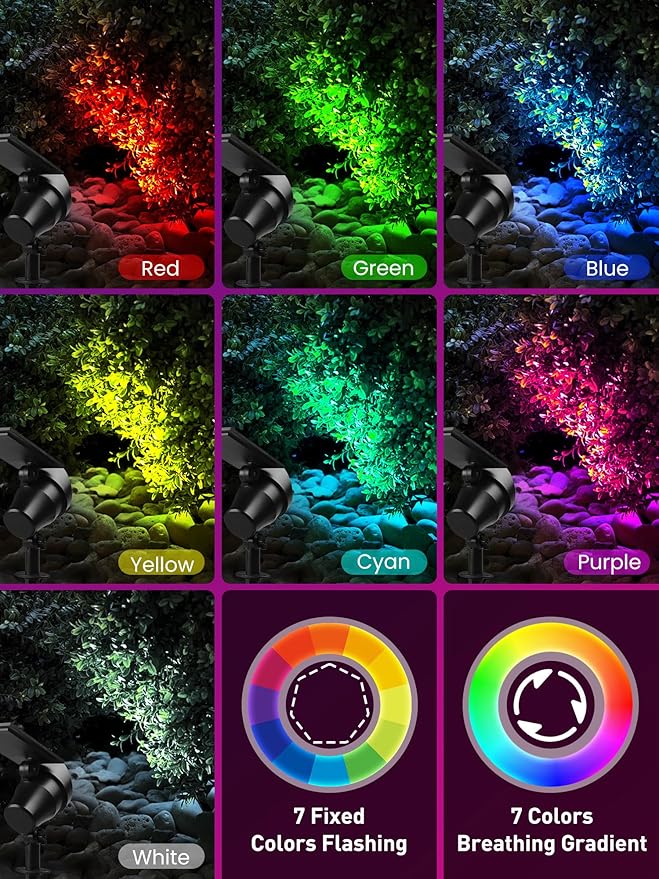 Solar Spot Lights Outdoor Color Changing, Dimmable IP65 Waterproof Solar Landscape Spotlights for Garden Yard Decorations, 4 Pack