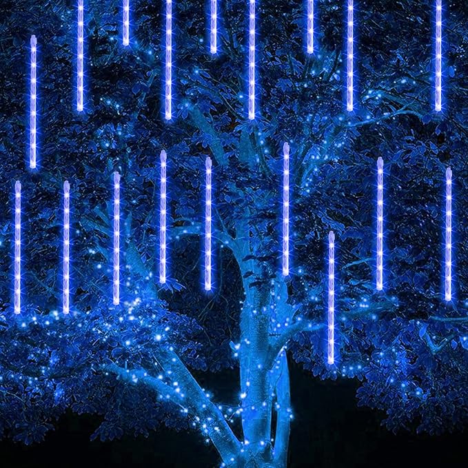 TW SHINE Christmas Meteor Shower Lights Outdoor, 864 LED 12" 24 Tubes Waterproof Christmas Lights Outdoor Plug in, Snow Falling Rain Icicle Xmas Lights Decorations, Blue