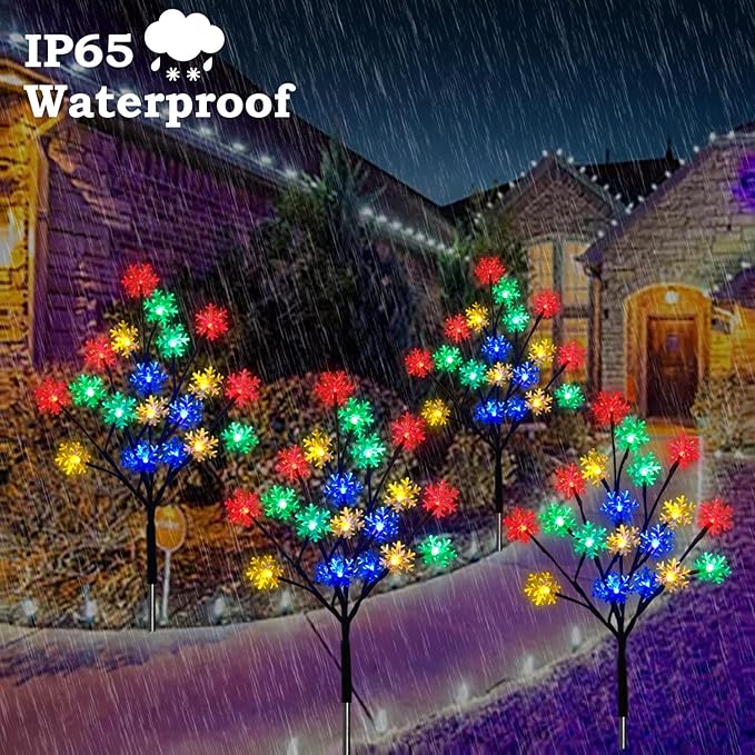 4-Packs 80LEDs Solar Snowflake Christmas Stake Lights, 8 Modes Wonderland Solar Snowflake Lights for Outdoor Christmas Decorations, Waterproof Solar Christmas Lights for Garden Yard Pathway Walkway