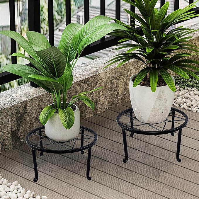 yosager 4 Pack Metal Plant Stands for Flower Pot, Heavy Duty Black Iron Potted Stand Holder, Indoor Outdoor Rustproof Metal Planter Container Round Supports Display Rack for Home & Garden Decor