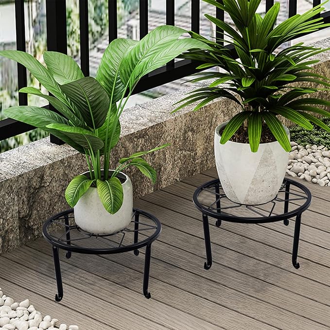 yosager 3 Pack Metal Plant Stands for Flower Pot, Heavy Duty Black Iron Potted Stand Holder, Indoor Outdoor Rustproof Metal Planter Container Round Supports Display Rack for Home & Garden Decor