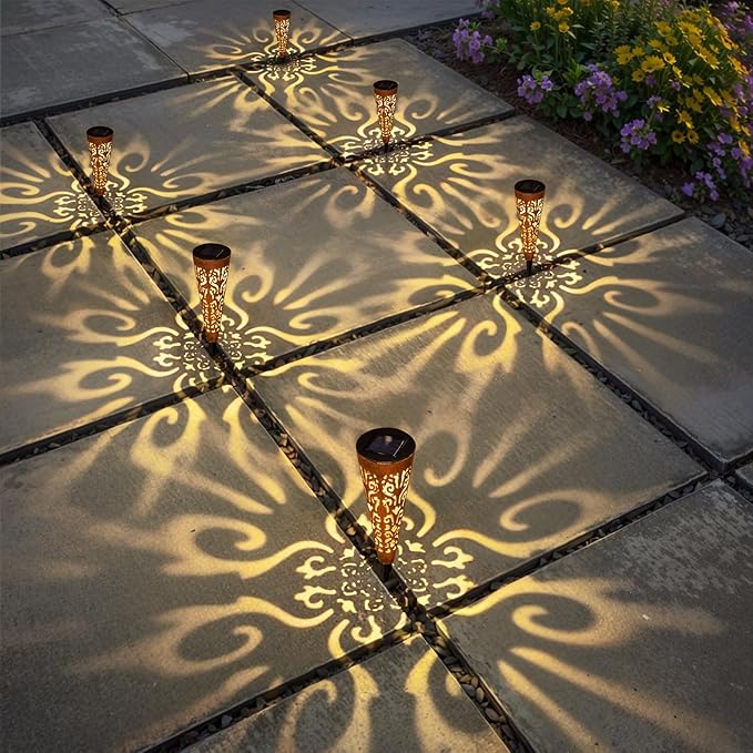 Go2garden 6Pcs Garden Solar Lights Outdoor Stakes Decorative Lighting for Yard, Pathway, Patio Decor Lawn Ornament (Red Copper)