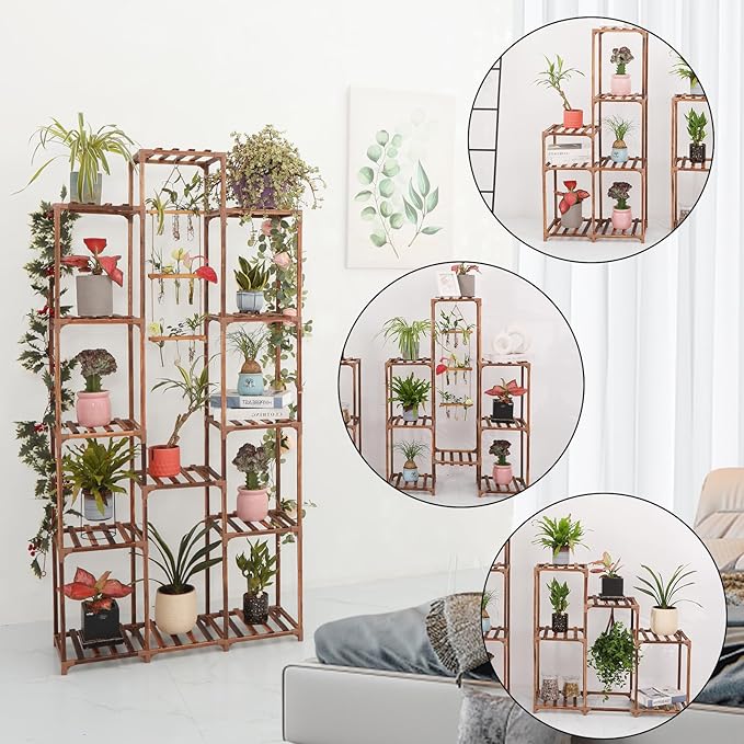 XXXFLOWER Plant Stand Indoor Outdoor Large Plant Cabinet Corner Holder Plant Shelf 13 Tiers Wood Plant Rack for Multiple Plants Pots Flowers Stand for Living Room Boho Apartment Balcony Garden Decor
