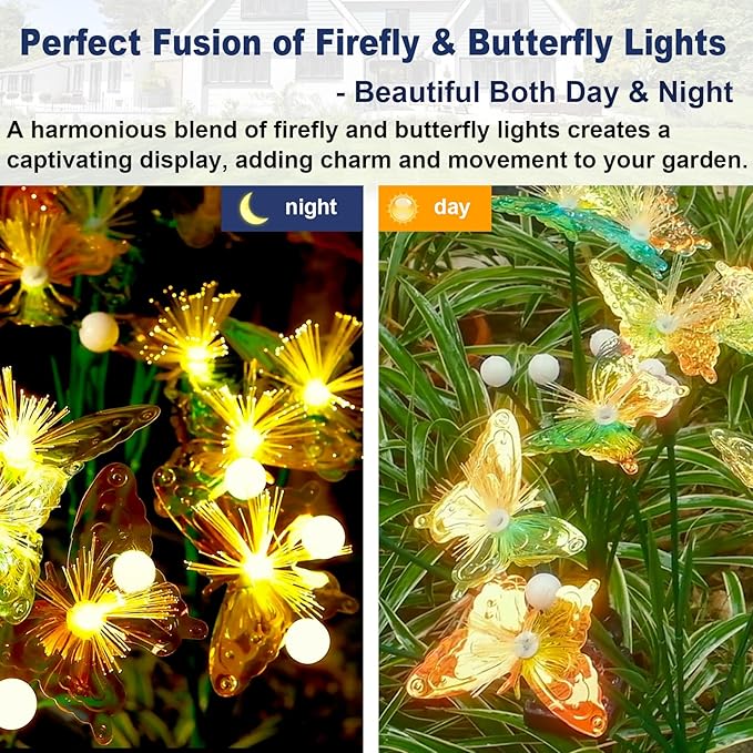 TONULAX Solar Firefly&Butterfly Garden Lights - Outdoor Light for Yard Decoration, Larger Solar Panel, Waterproof LED Garden Lights for Pathway&Holiday Decor (2pack)