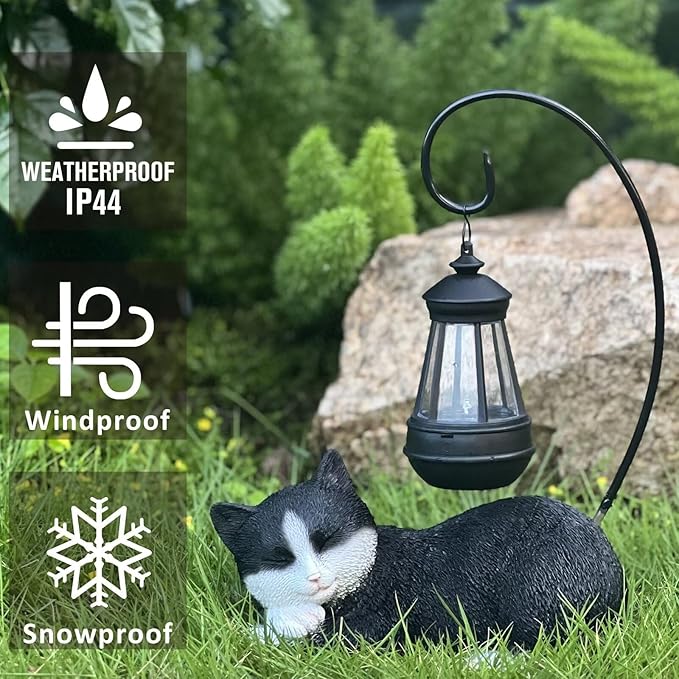 Solar Garden Outdoor Cat Statues Cute Resin Cat Figurine with Solar Lantern, 13 Inch Tall Outdoor Garden Cat Statue Decor for Pathway Yard Lawn Patio & Porch, Gift for Mom and Grandma