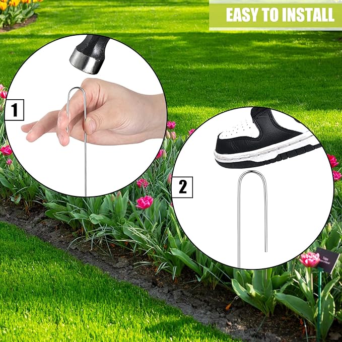 Pelopy 200 Pcs Irrigation Drip Tubing Landscape Staples 5 Inch J Shape Garden Stakes Galvanized Lawn Pins for Drip Tubing (Hold up to 1/2" Drip Tubing)