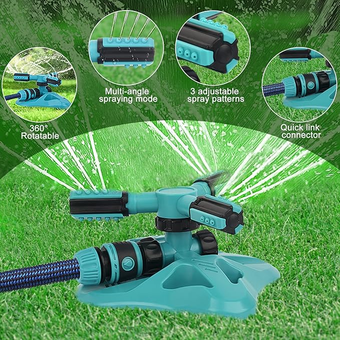 Lawn Sprinkler,Upgrade Garden Sprinkler Automatic 360 Degree Rotating Irrigation Grass Water Sprinkler System, Garden Hose Sprinkler for Yard/Built in 36 Units Angle Spray Nozzles-1Pack(Blue)