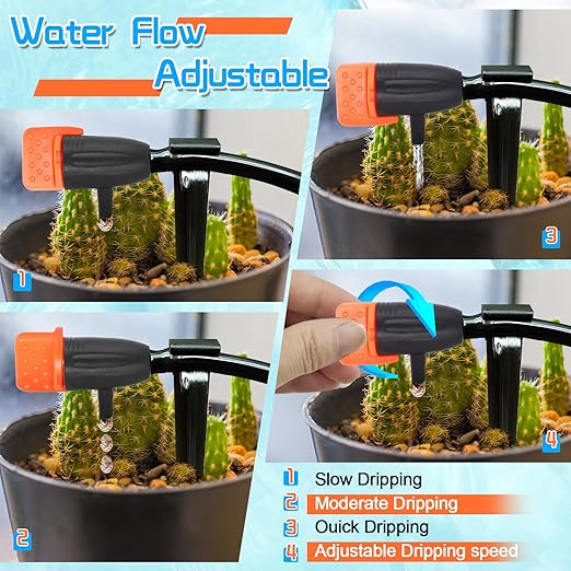 50 Pack Drip Emitters, Adjustable Water Flow Drippers for 1/4" Drip Irrigation Tubing, Garden Succulent Watering Dripper Sprinkler for (4-7mm) Watering System (A)