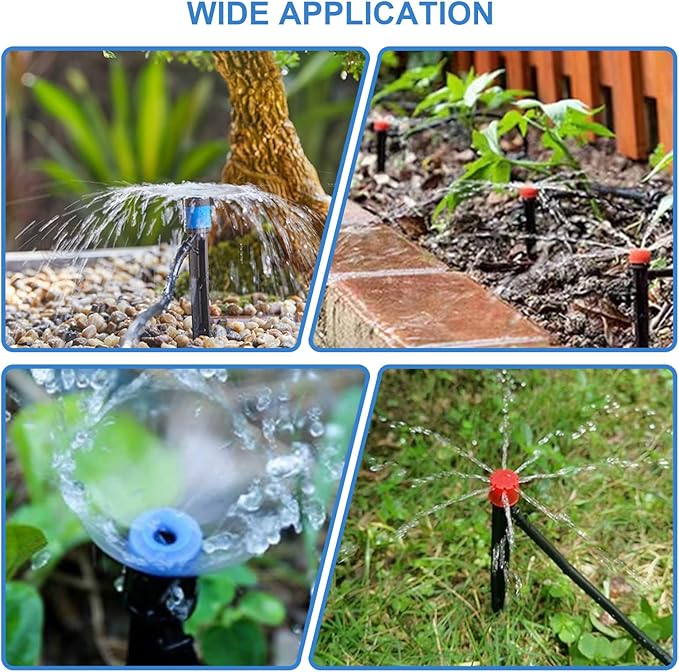 60PCS Drip Irrigation Emitters - Drip Emitters for 1/4 Drip Irrigation Tubing Drip Irrigation Parts Include 30* Emitters Vortex & 30* Emitters Stream Plant Watering Devices for Drip Irrigation System