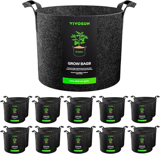 VIVOSUN 20-Pack 10 Gallon Grow Bags, Heavy Duty Thickened Nonwoven Fabric Pots with Handles for Flowers Fruits and Vegetables Black