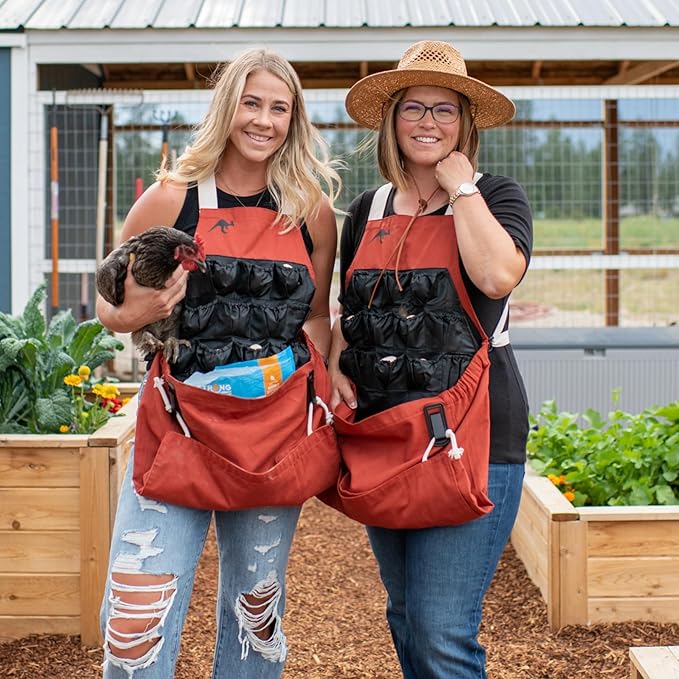 Roo Gardening Apron with Pockets & Harvesting, Picking Pouch - Adjustable, Water-resistant, Washable Canvas Cotton