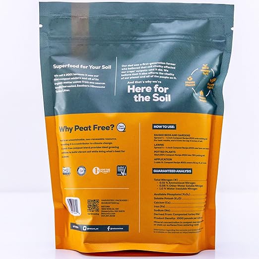 Return Organic Compost #001, 1-QT Pouch, Fertilizer for Indoor & Outdoor Garden Soil Beds, Plants & Vegetables, Potting Soil, Raised Beds, Lawns, Peat Free, OMRI Listed