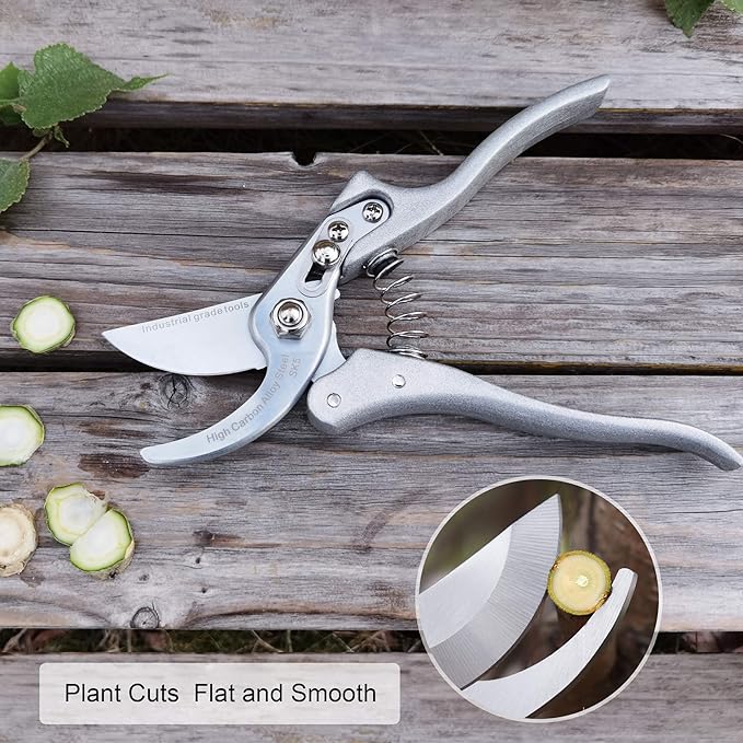 Pruning Shears for Gardening [Made in Japan] 8 Inch Bypass Garden Scissors Secateurs, Premium Japanese Gardening Tools Hand Pruner Clippers with Ergonomic Handle