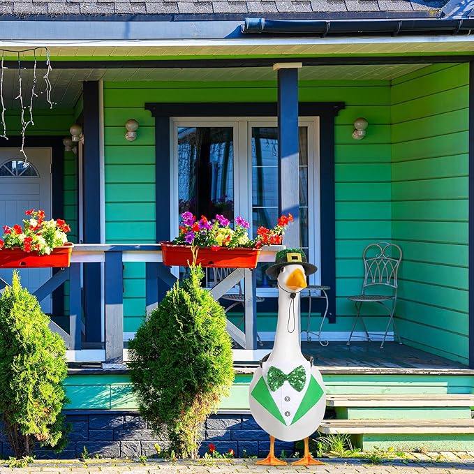 St. Patrick's Day Porch Goose Outfit 23"/ 17'' Statue Tuxedo Bandana Top Hat Cloth for Goose Lawn Decoration(Suit Collar)