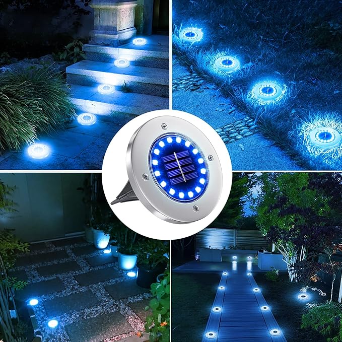 NFESOLAR Solar Outdoor Lights with 16 LEDs, Blue Color Bright Solar Ground Lights Outdoor, Waterproof Solar Pathway Lights for Pathway Garden Yard Lawn Walkway Driveway (8 Pack)