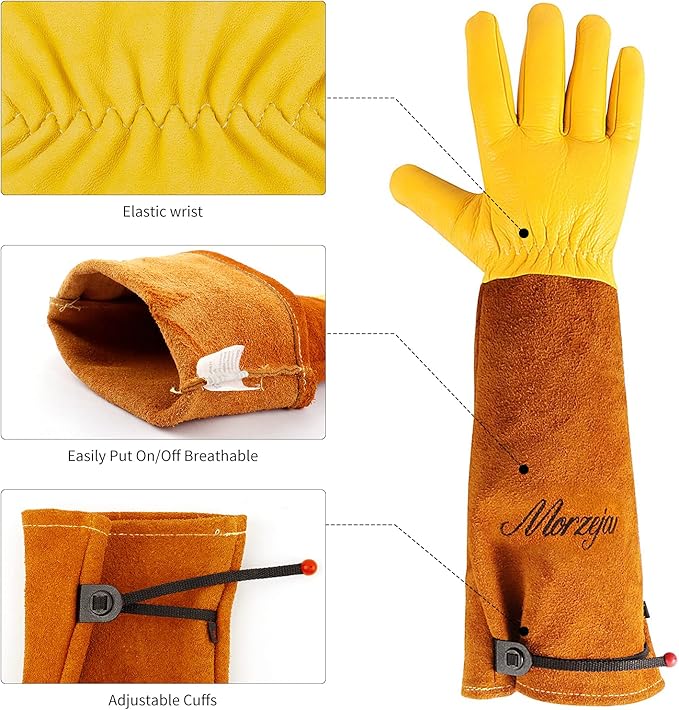 Gardening Gloves for Men&Women, [2024 Updated] Professional Rose Pruning Gloves Thorn Proof, Adjustable Cuff, Breathable Leather Cowhide Long Garden Gloves,Garden Gifts & Tools for Gardener,Yard Work