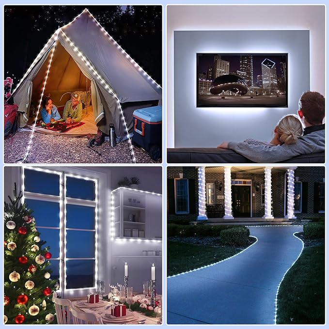 100FT 300 LED Rope Lights for Outside, Christmas String Lights with Waterproof 8 Modes, Connectable Plug in Fairy Lights for Indoor Bedroom Outdoor Patio Pool Garden Party Holiday Decor, White