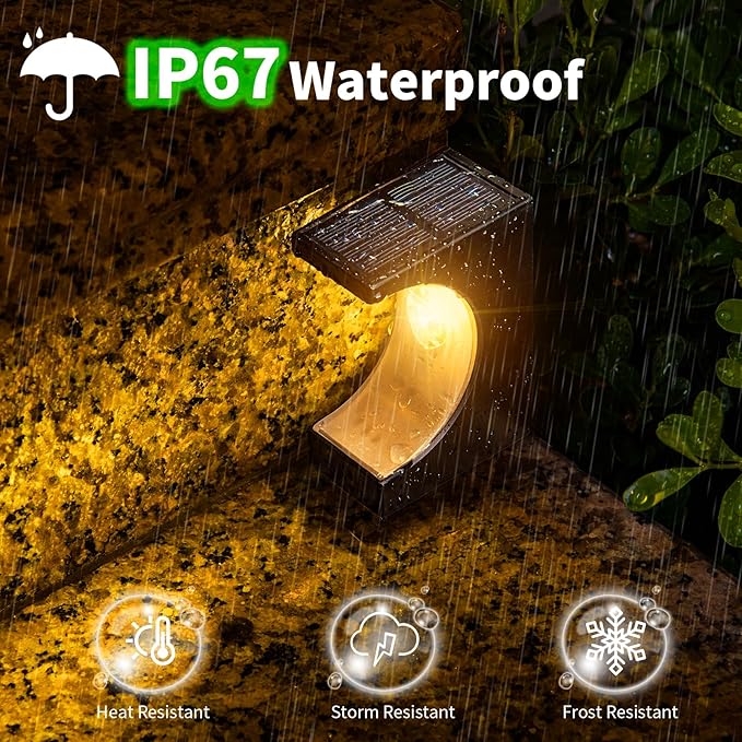 JSOT Solar Step Lights Outdoor - 12 Pack Waterproof Stair Light Outside Warm White Light Deck Lighting for Patio Stairs Garden Decor