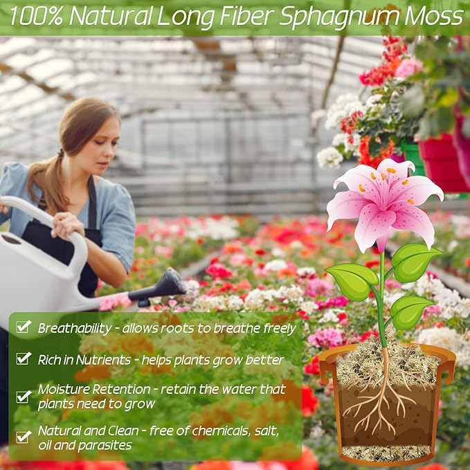 ZeeDix 2.2 Pounds Sphagnum Moss for Plants, 40QT Orchid Moss Long Fibered Sphagnum Peat Moss Bulk for Carnivorous,Orchid,Sarracenia,Succulent,Venus Fly Traps and Reptiles