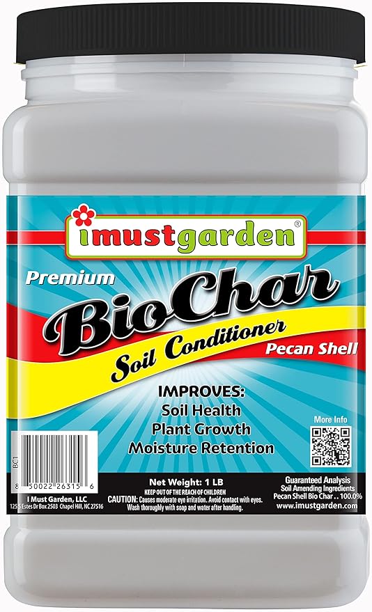 I Must Garden Biochar – Premium Pecan Shell Soil Conditioner – Improves Plant Growth & Moisture Retention – 1lb (2qt)