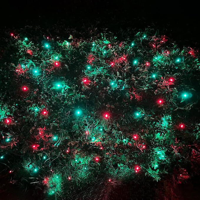 HISHINY LED Christmas Net Lights Outdoor, 5ftx5ft 100LED Green Wire, Connectable Bush Mesh Net Lights String for Halloween Christmas Party,Shrub,Yard,Tree（Red&Green）