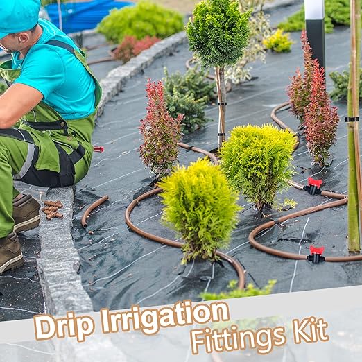 47 Pieces Drip Irrigation Fittings Kit 1/2 Inch Tubing Set Including 2 Switch Valve, 9 Elbows, 9 Couplings, 9 End Cap Plugs, 9 Tees and 9 End Closures Drip for Compatible Drip or Sprinkler Systems