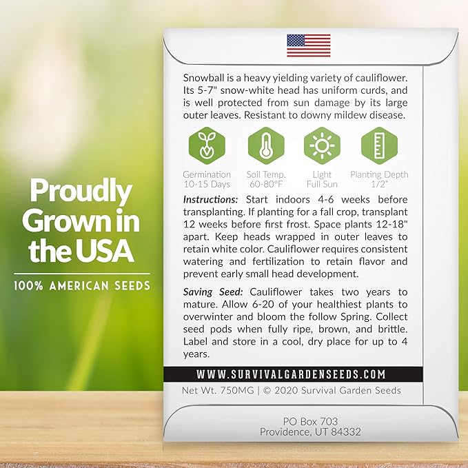 Snowball Cauliflower Seed for Planting - 2 Packets with Instructions to Plant & Grow Amazing White Vegetables in Your Home Vegetable Garden - Non-GMO Heirloom Variety - Survival Garden Seeds