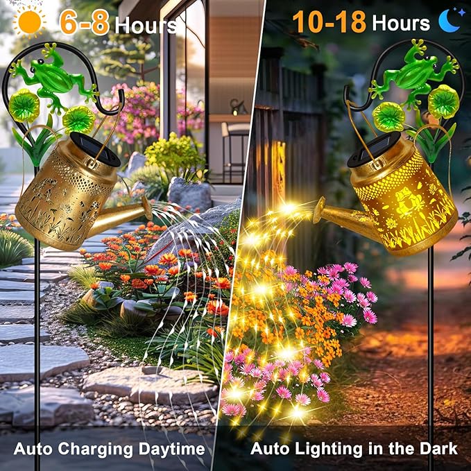 Solar Watering Can Lights Outdoor Garden Decor, Large Frog Hanging Lantern with Shepherd Hook, Waterproof Garden Lights for Outdoor Landscape Pathway Yard, Garden Gift for Mom Grandma