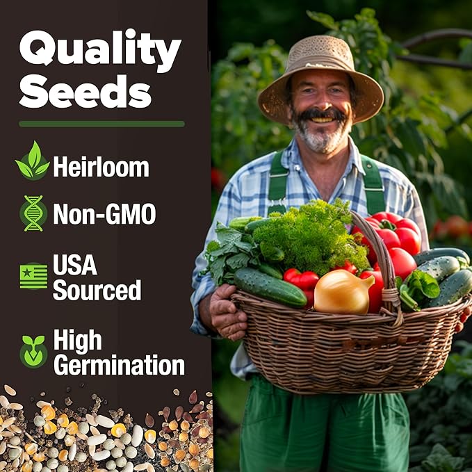 HOME GROWN 55 Vegetable Seeds Pack | Spring, Fall, Winter Heirloom Vegetables | Non-GMO Garden Survival Seed Vault - Prepper Gear Supplies | Gifts for Men Women Gardeners