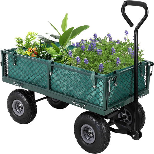 Heavy Duty Steel Garden Cart Folding Utility Wagon with Removable Cart Liner, 500 Lbs Capacity