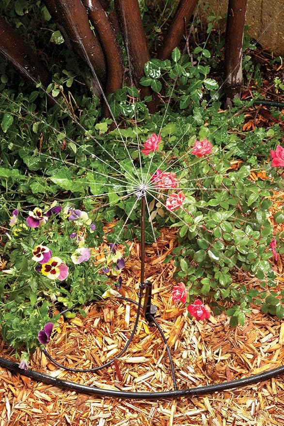 Rain Bird MSSTKTF1S Drip Irrigation Micro-Spray on Adjustable Height Staked Riser with 1/4" Tubing and Barbed Coupler, 360° Full Circle Pattern, 0 - 13.5' Spray Distance