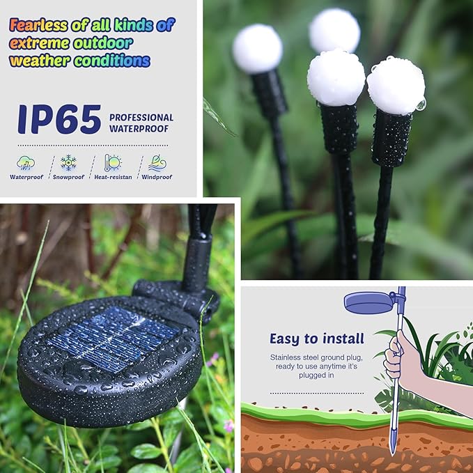 Solar Firefly Lights 2 Pack 16 LED Lights 2 Lighting Modes for Garden,Patio and Yard Solar-Powered LED Lights (Multi-Colored, 2)