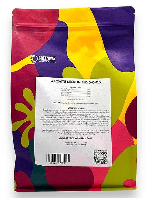 Greenway Biotech Azomite Rock Dust Volcanic Ash Organic Fertilizer with Micronutrient and Trace Minerals- Natural Mineral Soluble Plant Fertilizers for Enhances and Increases Crop Yield (10 Pounds)