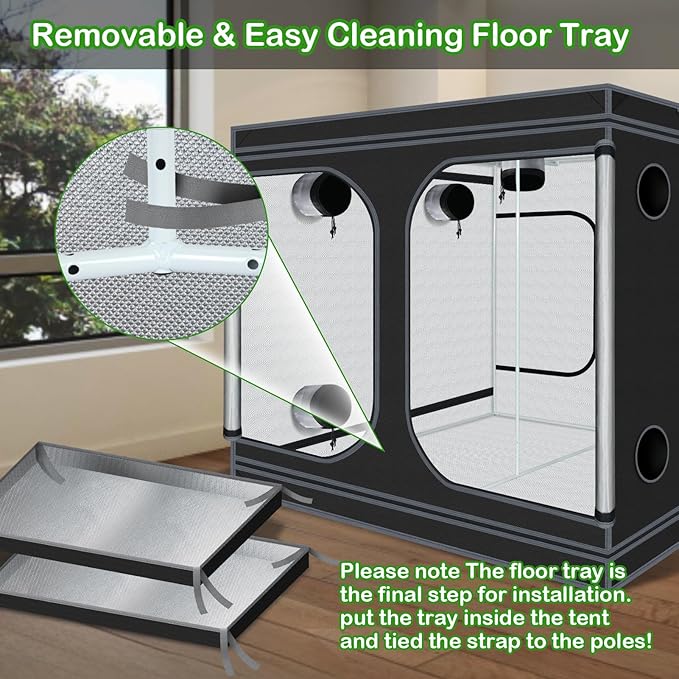 Grow Tent 96"x96"x78" Hydroponic 600D Mylar Grow Tent Reflective Garden Growing Dark Room with Observation Window, Removable Floor Tray for Indoor Plant Growing 8x8