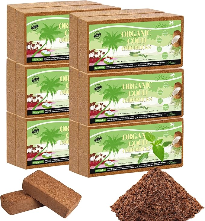 Riare 12pcs Organic Coco Coir Bricks Soil Blocks- 100% Natural Compressed Coco Peat Brick Coconut Fiber Substrate with Low EC& pH Balance, High Expansion Coco Coir Pith Coconut Husk for Garden