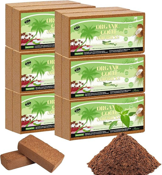 Riare 12pcs Organic Coco Coir Bricks Soil Blocks- 100% Natural Compressed Coco Peat Brick Coconut Fiber Substrate with Low EC& pH Balance, High Expansion Coco Coir Pith Coconut Husk for Garden